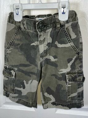 Old Navy Boys Size 6 Camouflage Camo Cargo Shorts Green Gray 100% Cotton